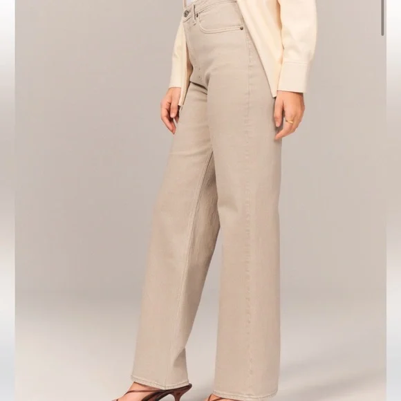 Abercrombie High Rise 90s Relaxed Curve Love, Oat, Size 6 Long Jeans - Picture 2 of 10
